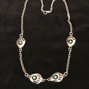 Sterling silver Navajo claw turquoise necklace